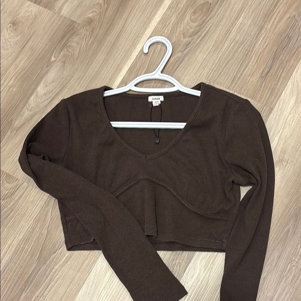 Brown Long Sleeve Crop Top